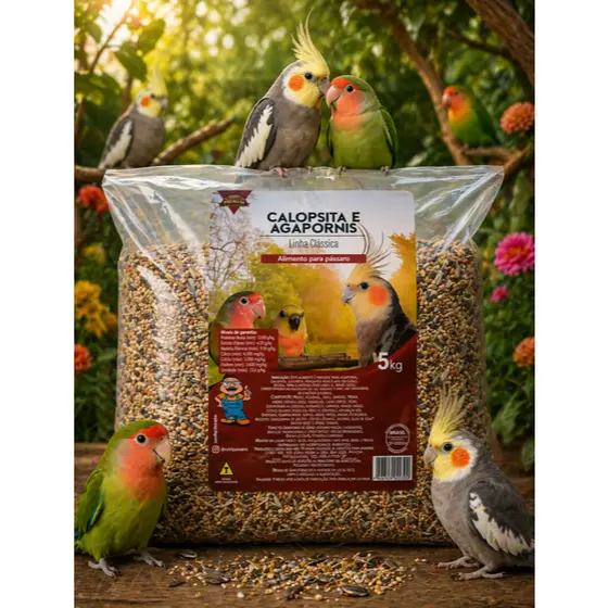 RAÇÃO PARA CALOPSITA E AGAPORNIS *5 KG* COM AROMA DE MEL - ALTA QUALIDADE - ALIMENTO/ALPISTE PARA PÁSSAROS