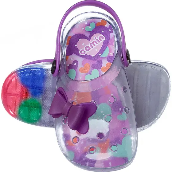 Chinelo Babuche Infantil Menina Glitter Irizê Com Roxo Camin