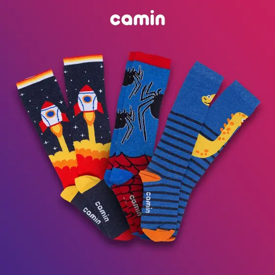 KIT 3 Pares Meia Menino Cano Alto 3/4 Várias Estampas Camin Macia Quentinha Casual Estilo Promoção