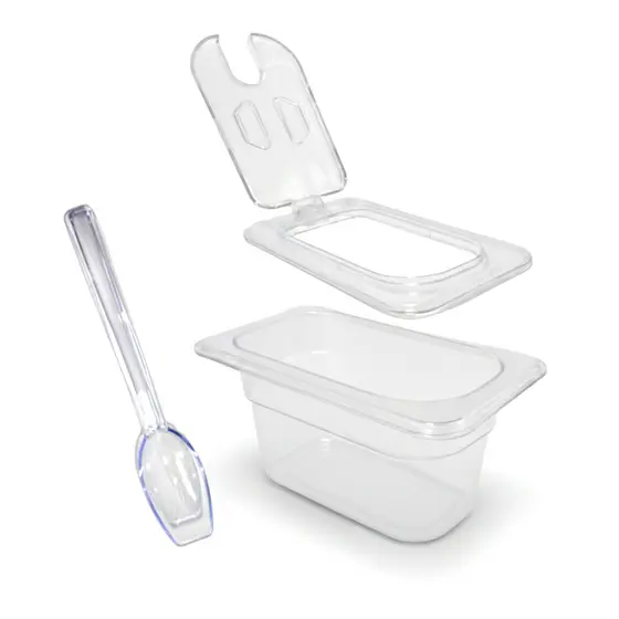 Cuba Gastronômica GN 1/9 x 100mm 900ml - Completa com Tampa e Colher - Policarbonato