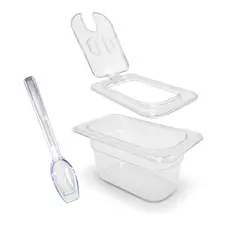 Cuba Gastronômica GN 1/9 x 100mm 900ml - Completa com Tampa e Colher - Policarbonato
