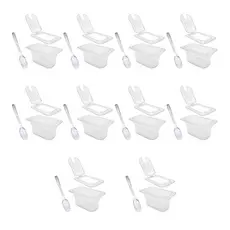 Kit 10 Cubas Gastronômicas GN 1/9 x 100mm 900ml - Completa com Tampa e Colher - Policarbonato