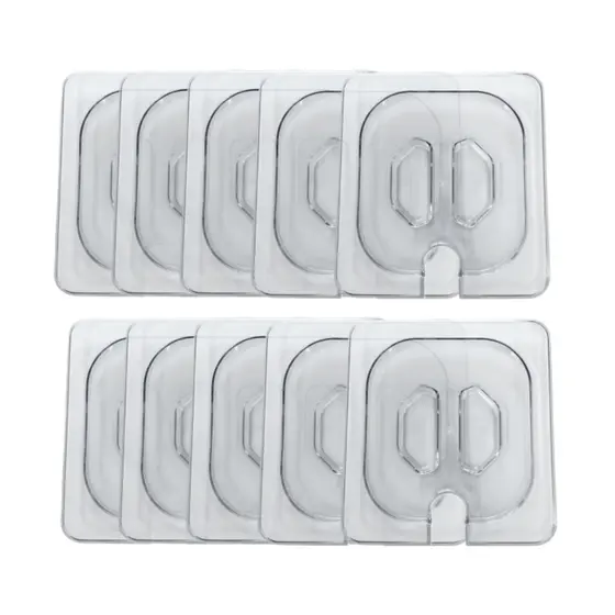 Kit 10 Tampas GN 1/6 Para Cuba Gastronômica Policarbonato com Abertura Colher - Transparente