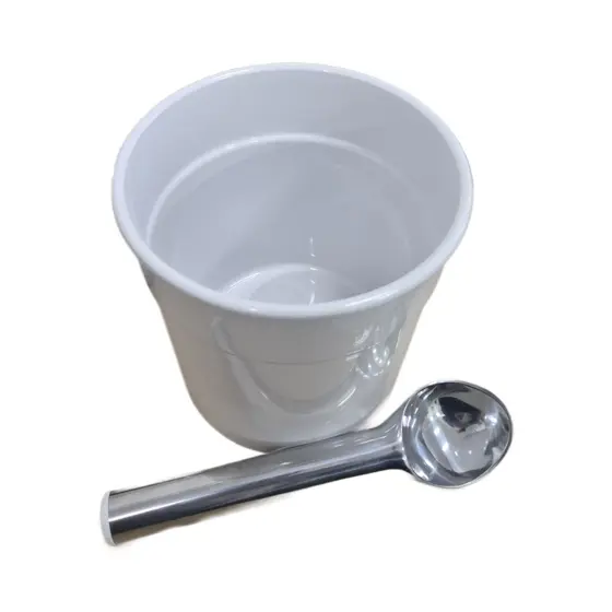 Kit Concha Colher de Sorvete Cabo Curto + Balde - Branco 1,5 Litros