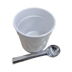 Kit Concha Colher de Sorvete Cabo Curto + Balde - Branco 1,5 Litros