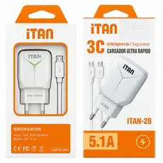 Carregador de Celular Ultra Rápido 5.1A com 2 USB, Cabo V8 Micro USB, LED, Portátil para Android