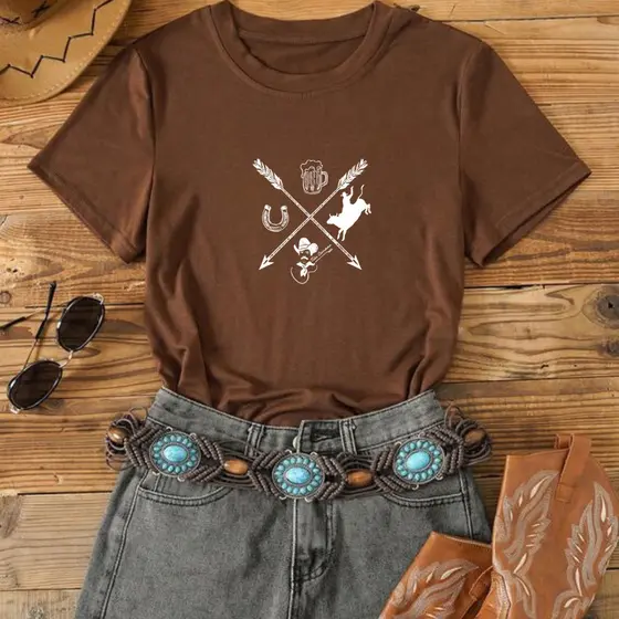 Blusa Modinha Agro Country Flechas Cowboy Faroeste Show Cavalos Rodeio