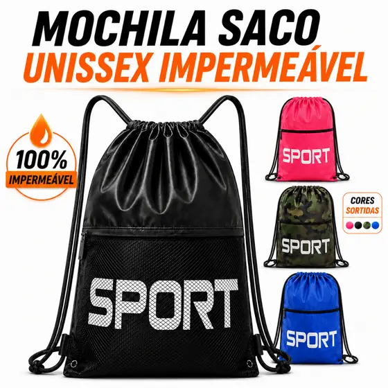 Bolsa Academia Unissex impermeável Com Ziper Mochila Bolsa Sacola Feminina Masculina - 4 Cores