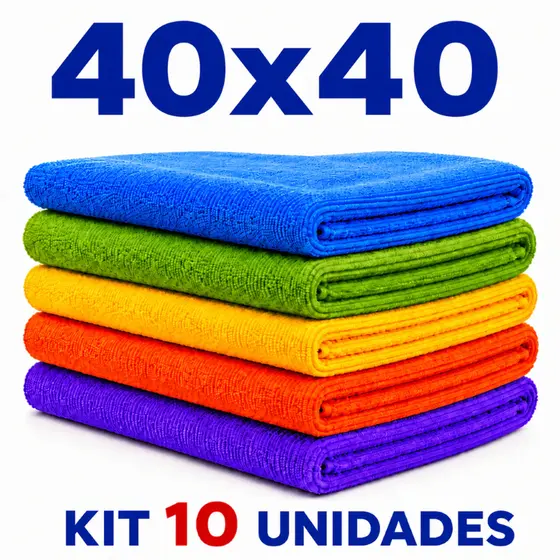 Kit 10 Panos de Microfibra 40x40 Multiuso Alta Absorção