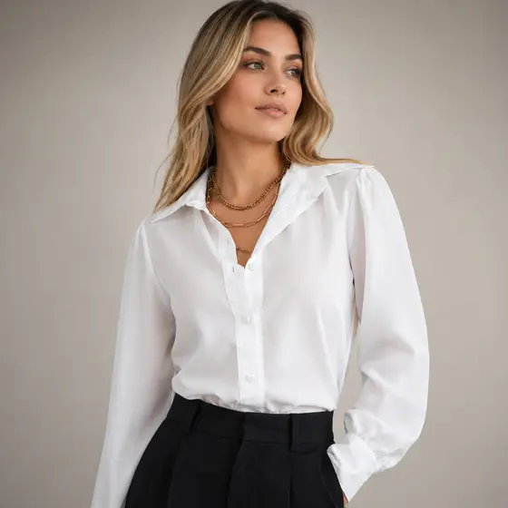 Camisa Social Branca Feminina Com Botão Manga Longa Alfaiataria Elegante Premium Camisete Clássica