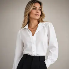 Camisa Social Branca Feminina Com Botão Manga Longa Alfaiataria Elegante Premium Camisete Clássica