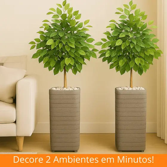 Kit 2 Plantas Artificiais com Vaso para Sala – Decoração Enfeite Verde Completa