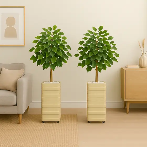 Kit Decorativo 2 Folhagem Artificial C / Vaso Decoração Para Sala Completo