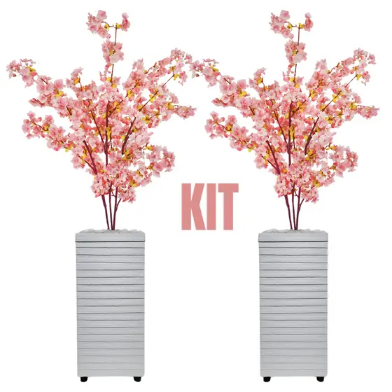 Kit Enfeite Sala Flor De Cerejeira Artificial Galhos De Cerejeira Haste Grande Vaso Decoração Sala