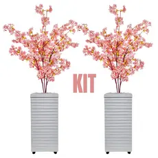 Kit Enfeite Sala Flor De Cerejeira Artificial Galhos De Cerejeira Haste Grande Vaso Decoração Sala