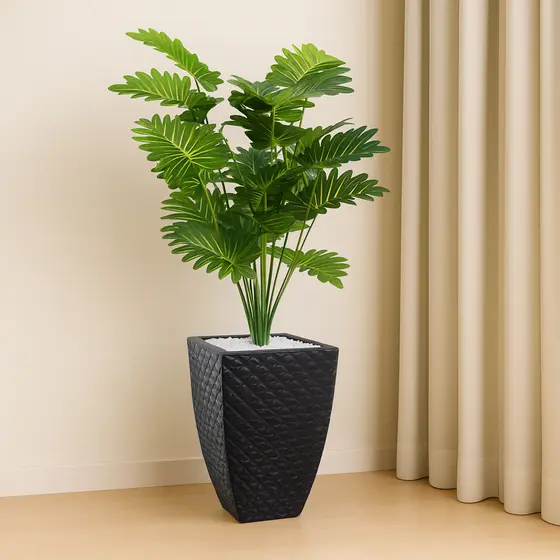 Planta Artificial Enfeite + Vaso 3D Polietileno Decorativo Para Sala, Escritório Quarto Home Office Hall de Entrada