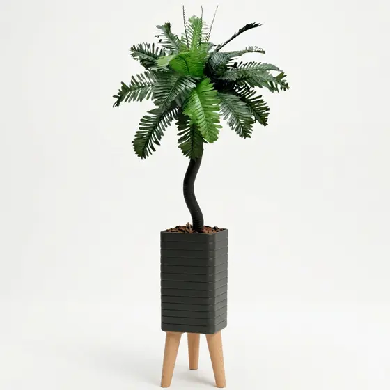Coqueiro Artificial Decoração 110 Cm Com Vaso Tripé Preto Design Moderno Sala