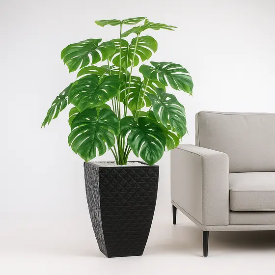 Planta Artificial para Sala de Estar com Vaso Polietileno 3d Preto Decorativo – Enfeite de Decoração Moderna para Casa