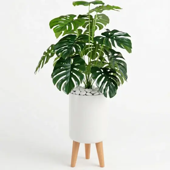 Planta Folhagem Artificial Cachepot Vaso Design Moderno Luxo