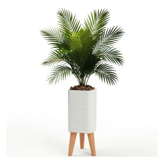 Palmeira Coqueiro Imperial 18 Folhagem Artificial Com Vaso Decorativo Branco Tripé