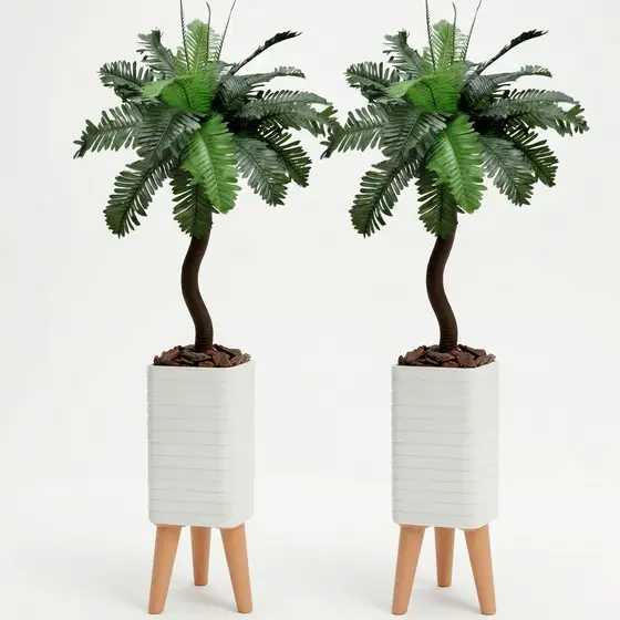 Kit Decorativo Completo 2 Folhagem Artificial C/  Vaso Design Moderno Decoração Para Sala