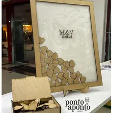 Quadro de Assinaturas com Corações em MDF 3mm – Personalizado | 40x30cm - Para Casamento Aniversário 15 Anos