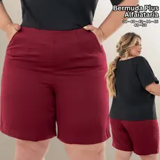 Bermuda Ciclista Plus Size Feminino Alfaiataria Cintura Alta Confortável Elegante