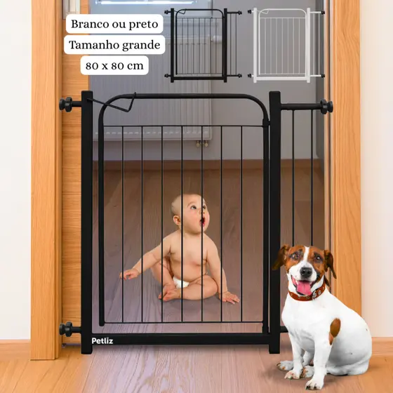 Grade Portão Grande para Pet Cachorro Cães Crianças Bebês Proteção 80x80cm com Extensor Petliz