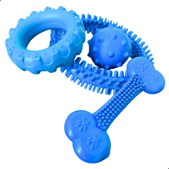 Kit Brinquedos para Cachorro Mordedor de Borracha Maciço Resistente Anêmona, Pneu, Bola e Osso