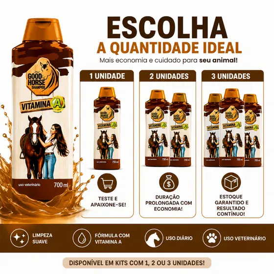 Shampoo Good Horse Vitamina A 700ml Escolha seu Kit  1, 2 ou 3 Unidades