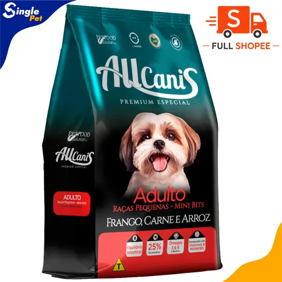 Ração Allcanis para Cães Adultos de Porte Pequeno 15kg Sabor Frango, Carne e Arroz - Grãos Mini Bits