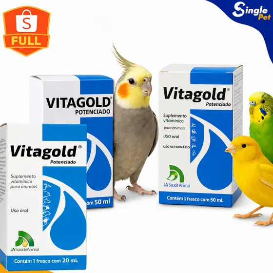 Vitagold Potenciado Suplemento Vitamínico em Gotas para Aves e Animais - Escolha entre 20ml ou 50ml