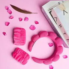 KIT 3 Peças Com um Par de Pulseiras + Tiara Nuvem Almofada Para Lavagem Facial Maquiagem Skin Care