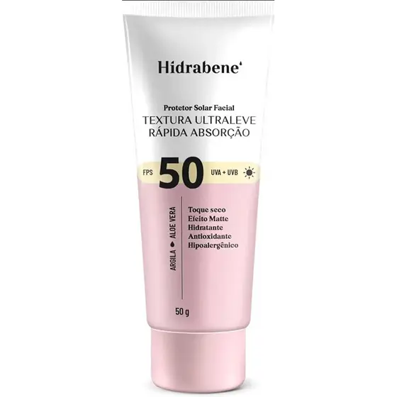 Protetor Solar Facial FPS 50 Hidrabene TEXTURA ULTRALEVE 50g