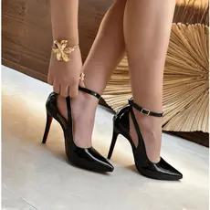 Scarpin Feminino luxo Verniz Sintético Solado vermelho com Salto Fino 10cm Slingback Elegante