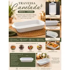Travessa Retangular Refratária de Porcelana Canellada 300ml 450ml para Forno e Mesa