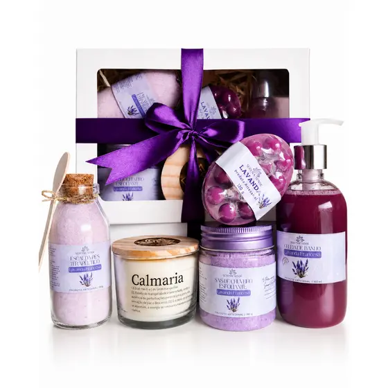 Kit presente SPA completo+Vela aromática+Geleia de banho+Sais de banho+Escalda pés+Sabonete Massageador