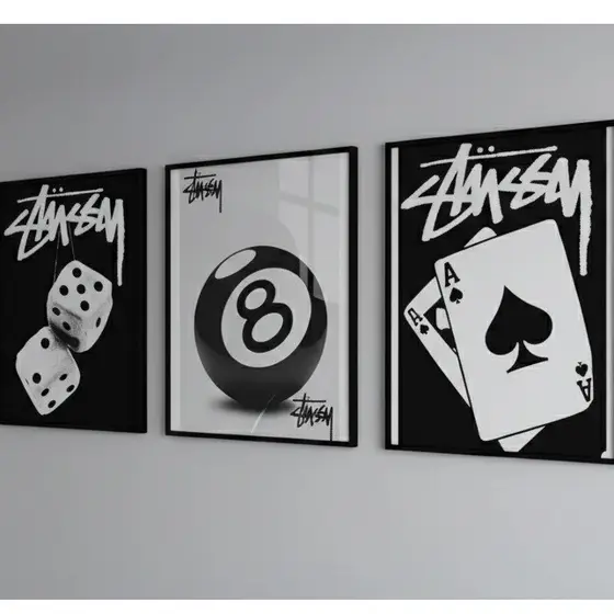 Quadros decorativos Jogos Preto e branco sala quarto interna da sua casa (3 peças)