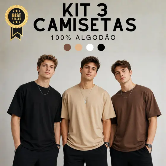 Kit 3 Camiseta Oversized 100% Algodao Camisa Masculina Lisas