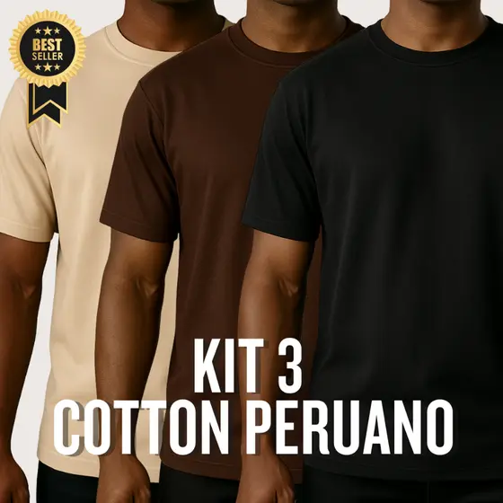 Kit 3 Camisetas Masculina Peruana Cotton com Elastano