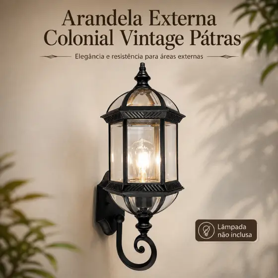 Luminaria de Parede Arandela Externa Jardim Pátras Preta