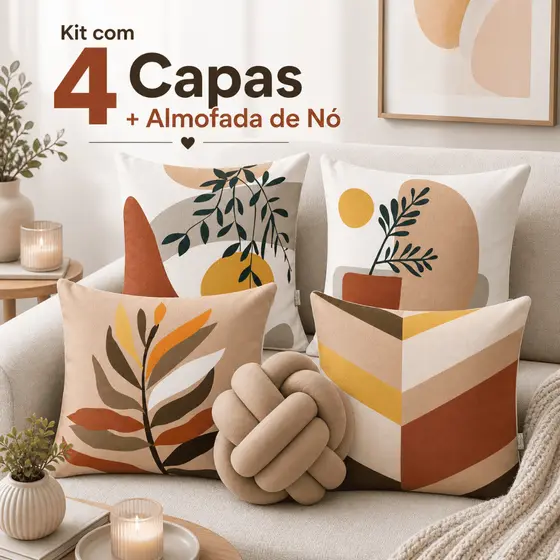 Kit 4 Capas de Almofada Vaso de Flores + Almofada Nó Silicone Premium