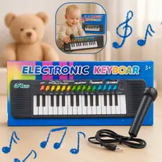 Teclado Piano 32 teclas de Brinquedo Preto Com Microfone Infantil