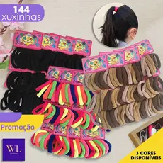 Kit 144 Unidades Elasticos De Cabelo Tipo Meia Criança Preto Adulto Rabicó Penteados/Xuxinha Colorido e Marrom