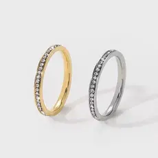 Kit 2 Anéis Aparadores em Aço Inoxidável Com Zircônias – Elegantes Para Casamento/ Festa/ Clube ou Presente - WL