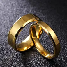 Kit 2 -Par Alianças Casamento Noivado Chanfradas 4mm Aço Inox 316L Banhado Ouro 18K Douradas Garantia - WL