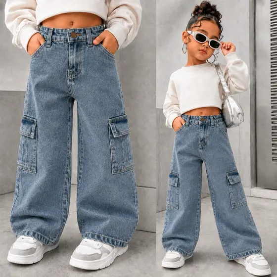 CALÇA MENINAS INFANTIL WIND LEG CARGO LEANDRA JEANS MENINAS
