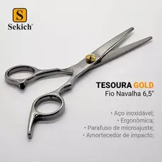 Tesoura Para Cabelo Profissional Fio Navalha Gold Sekich 6,5