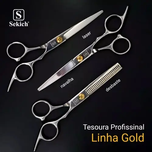 Kit Tesoura Para Cabelo Profissional Sekich Gold 6,5