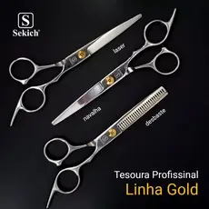 Kit Tesoura Para Cabelo Profissional Sekich Gold 6,5